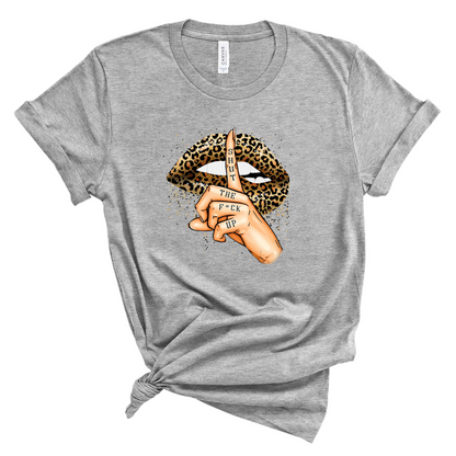 Wholesale Leopard Lips Shut Up Graphic Tee - Grey Tee