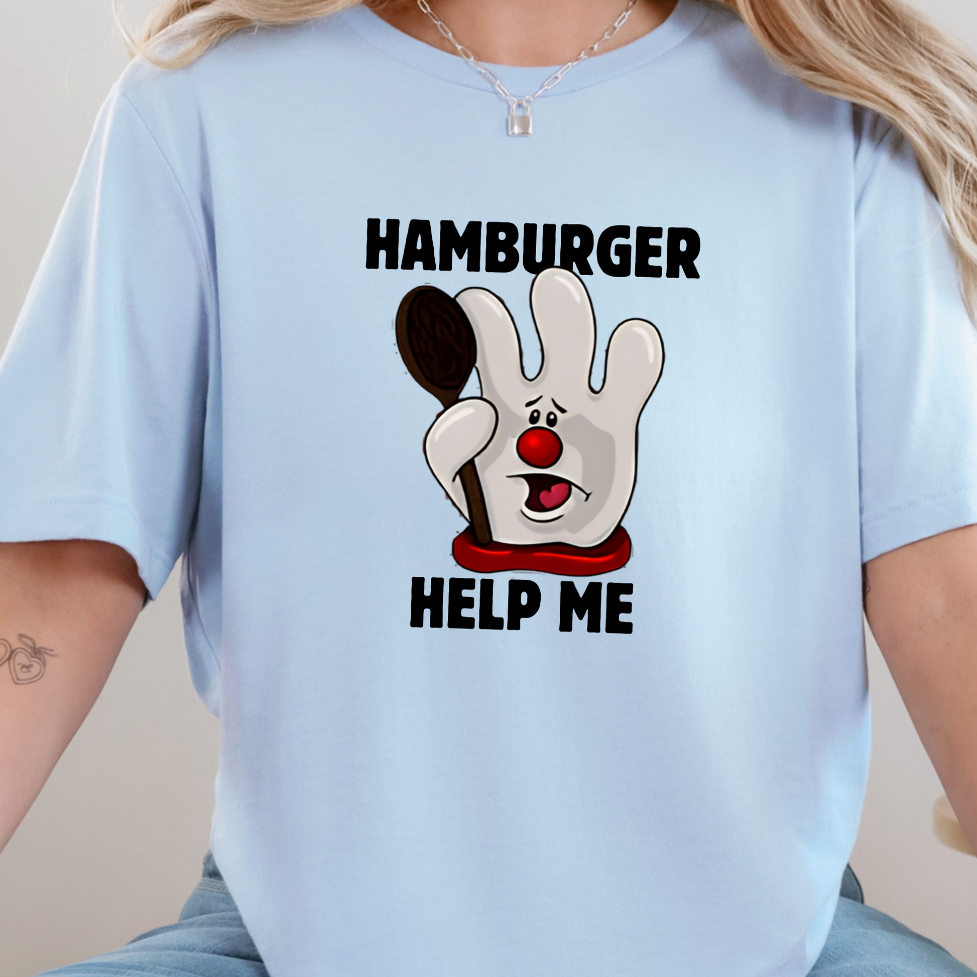 Wholesale Hamburger Help Me Graphic Tee - Baby Blue