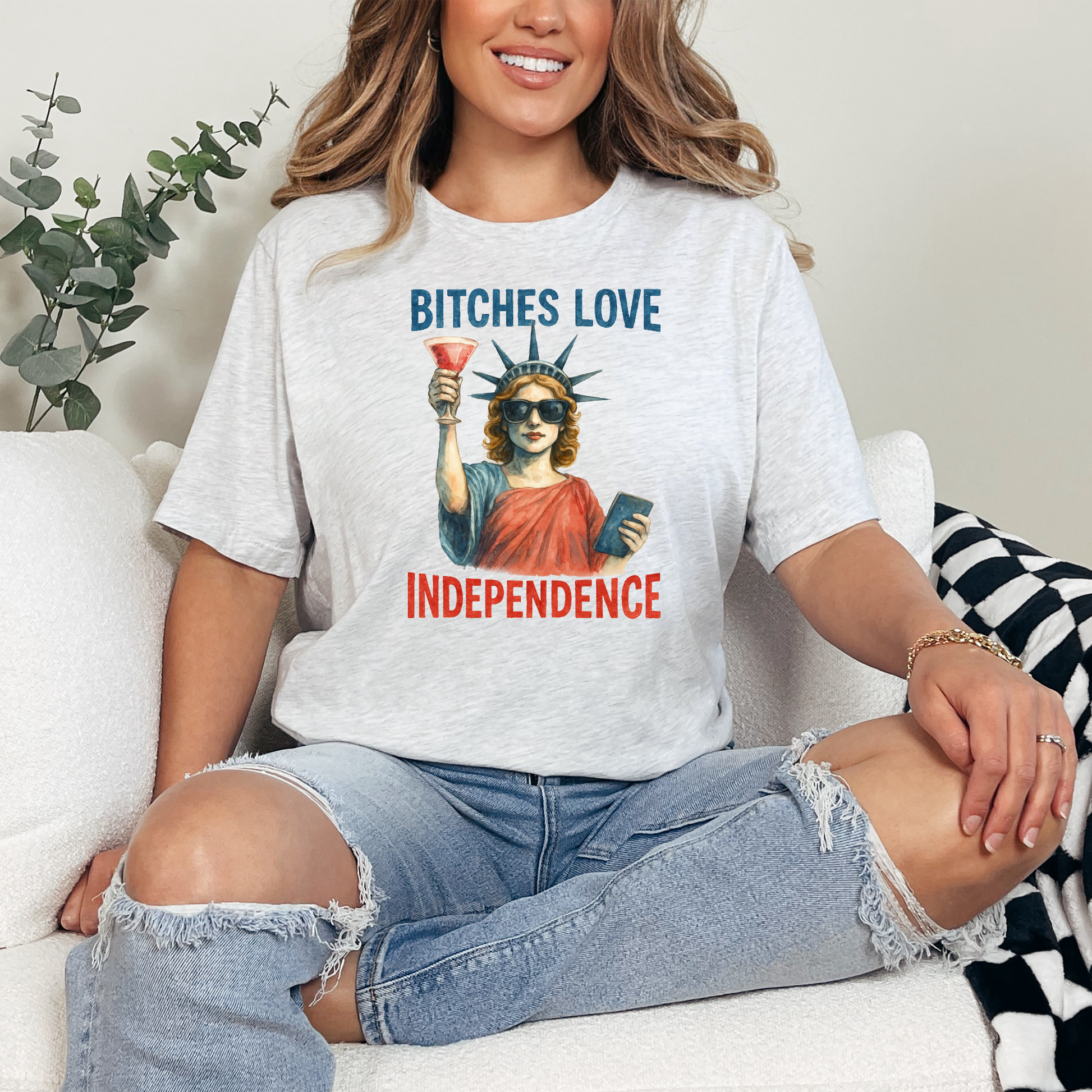 Wholesale Bitches Love Independence Graphic Tee - Ash Tee