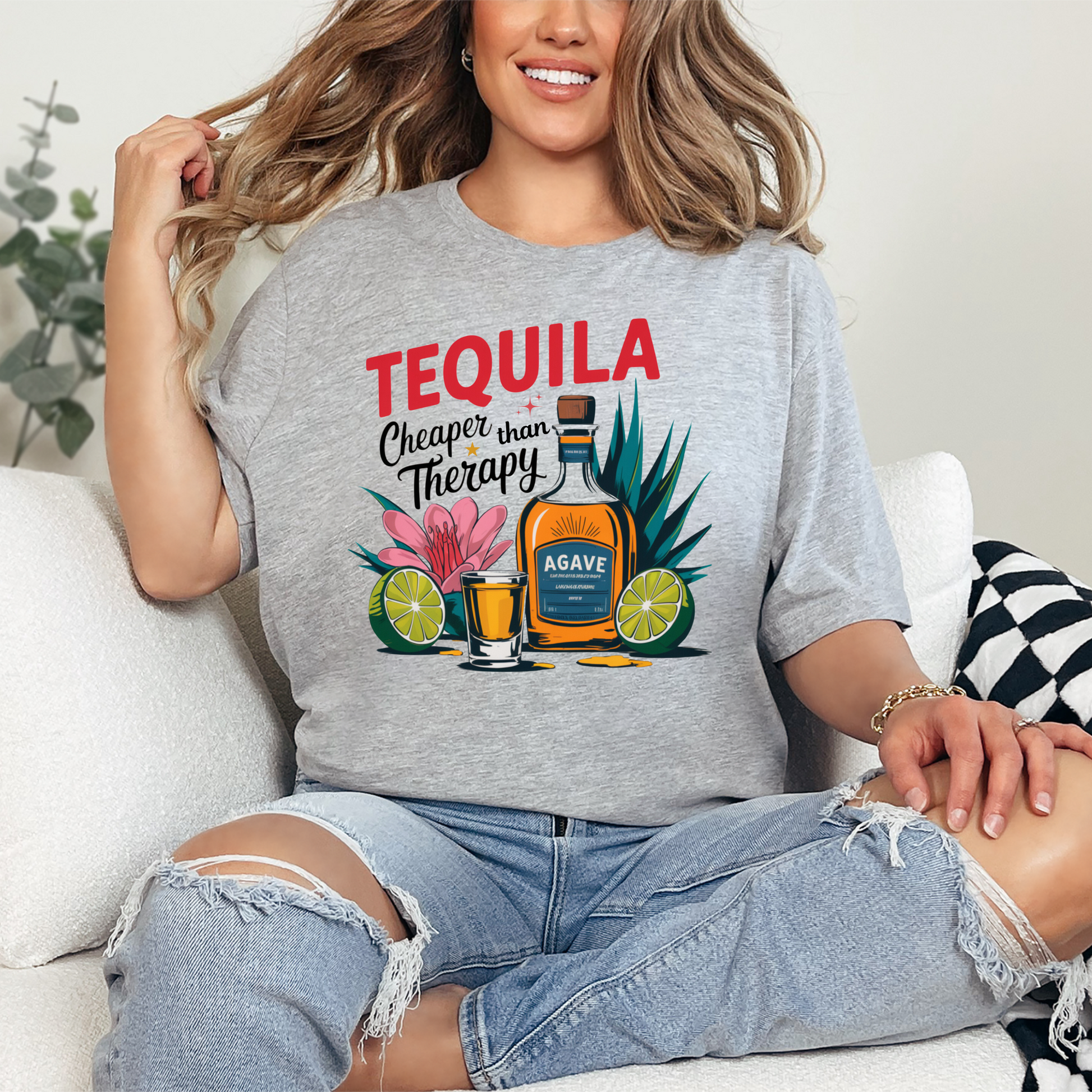 Wholesale Tequila cheaper than therapy Graphic Tee - Grey Tee