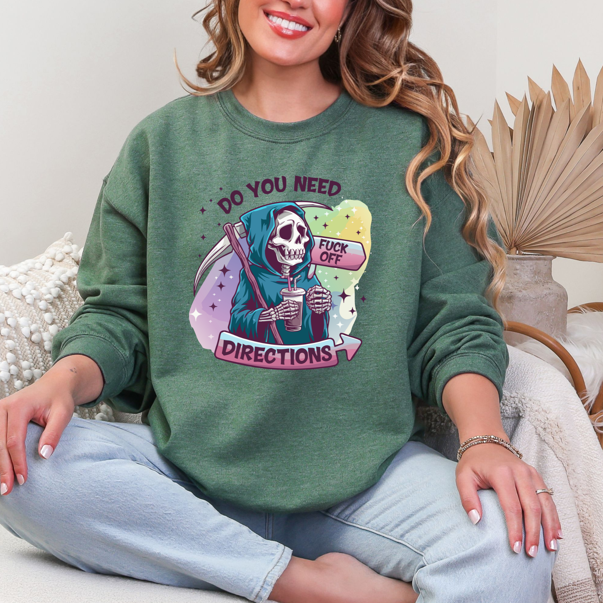 Wholesale Do You Need Directions Sweatshirt - Heather Dark Green Sweatshirt