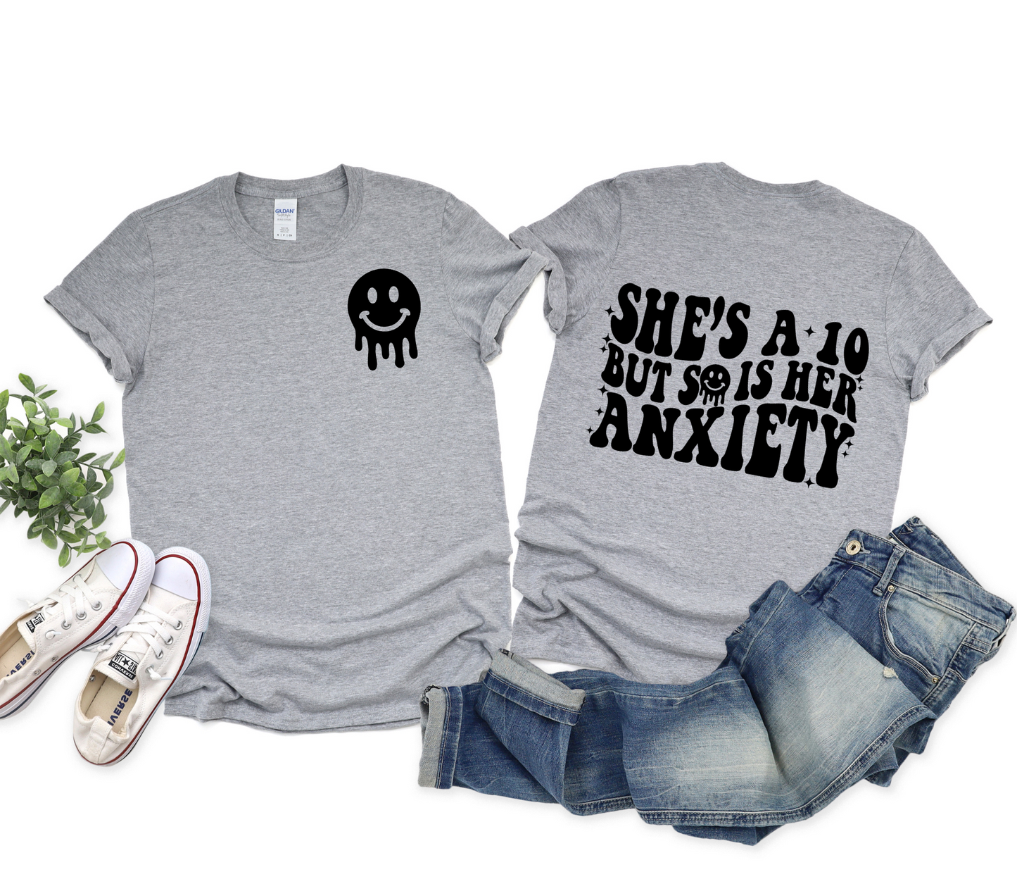 Wholesale So is her anxiety Graphic Tee - Grey