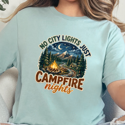 Wholesale No City Lights Campfire Nights Graphic Tee - Dusty Blue Tee