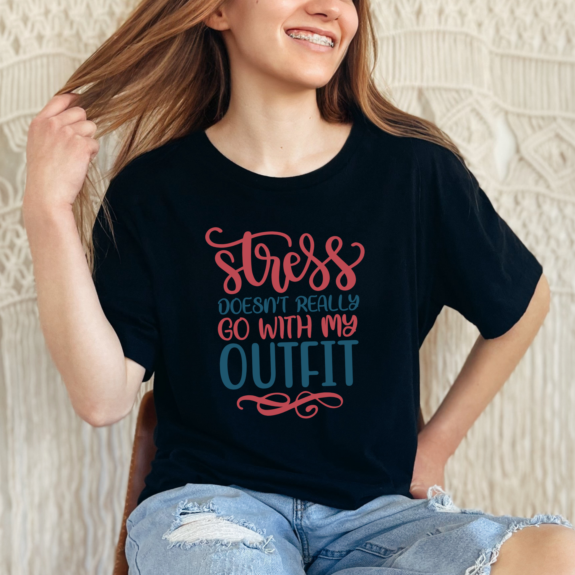 Wholesale Stress Outfit Graphic Tee - Black Tee