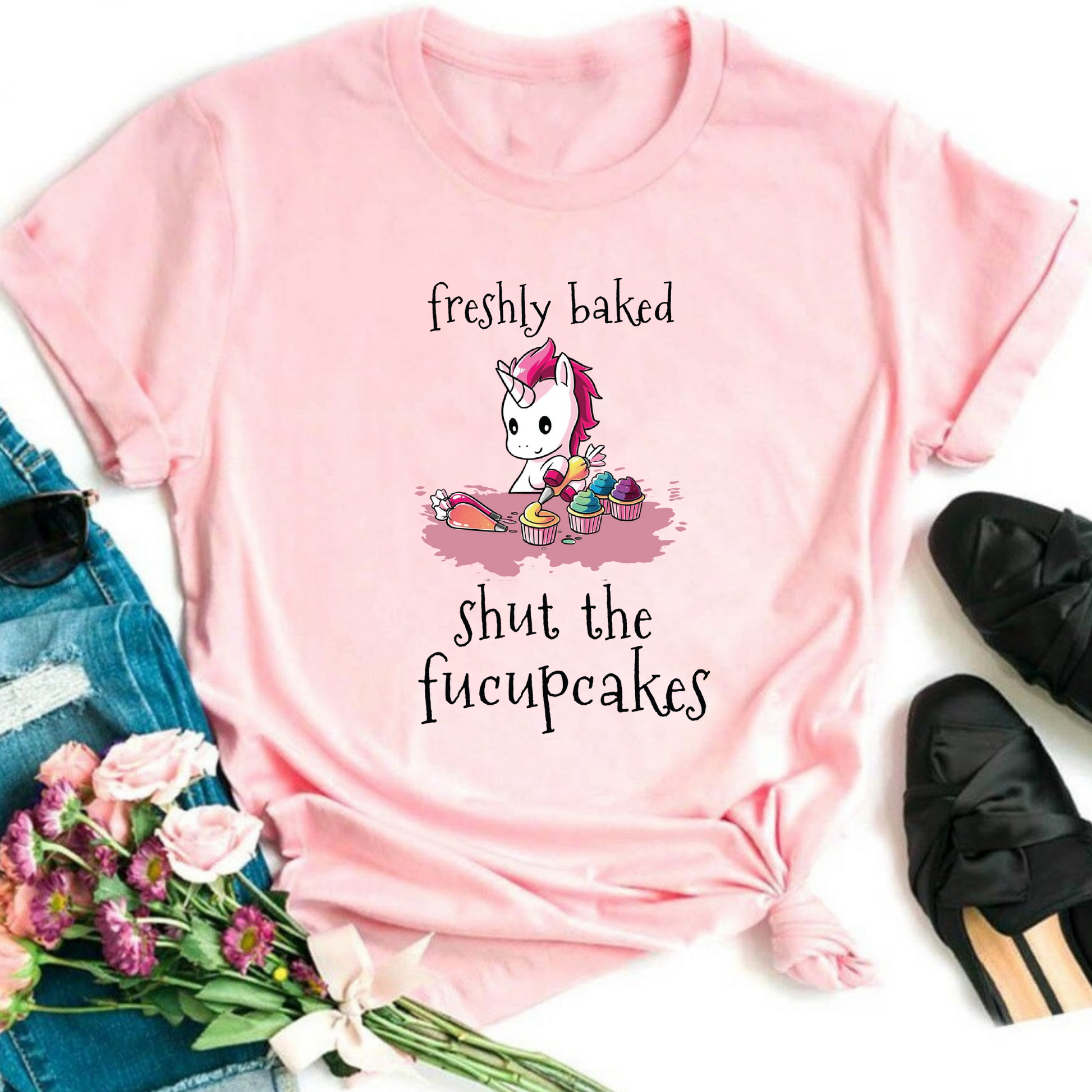 Wholesale Shut the Fucupcakes Graphic Tee - Charcoal