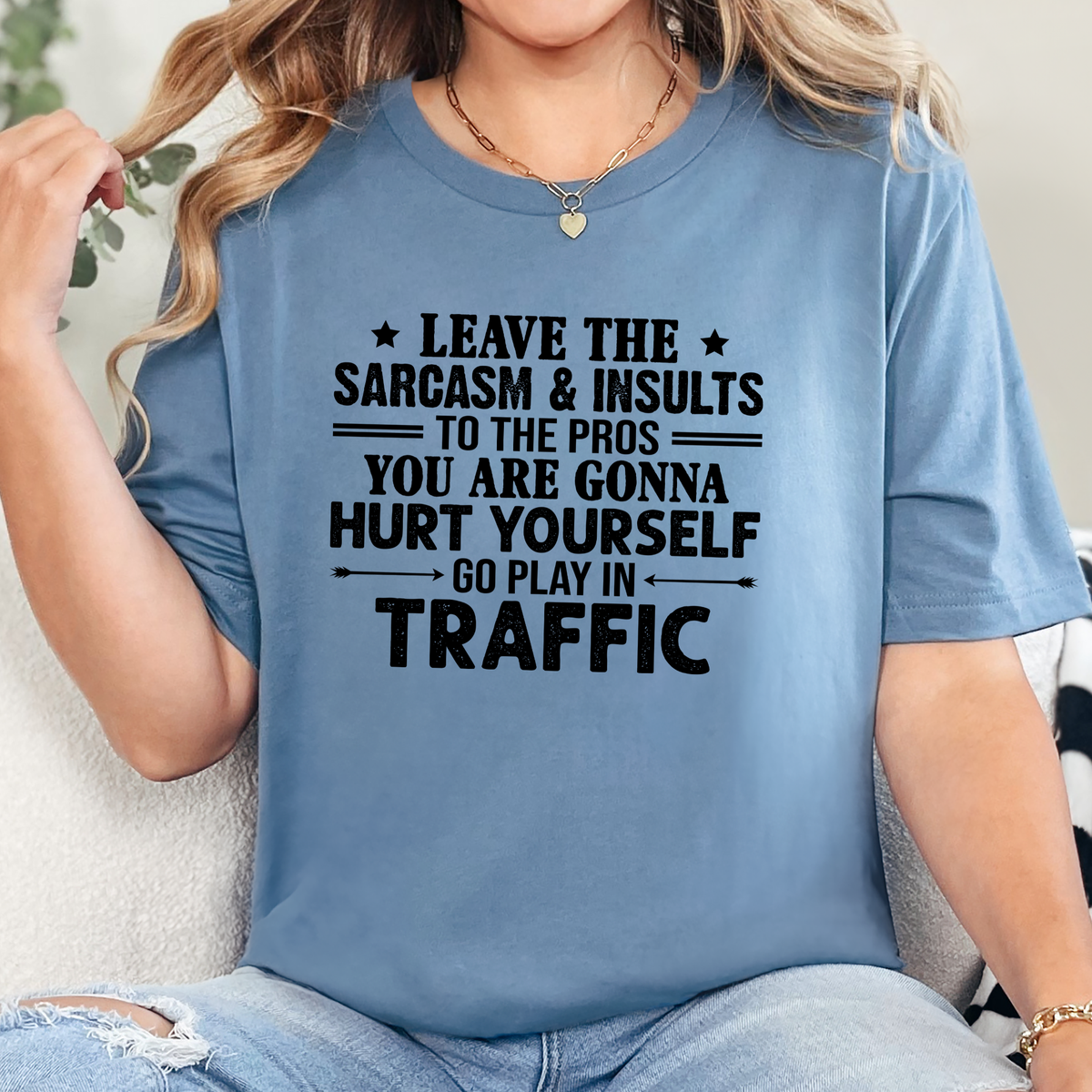 Wholesale Leave the Sarcasm Graphic Tee - Steel Blue