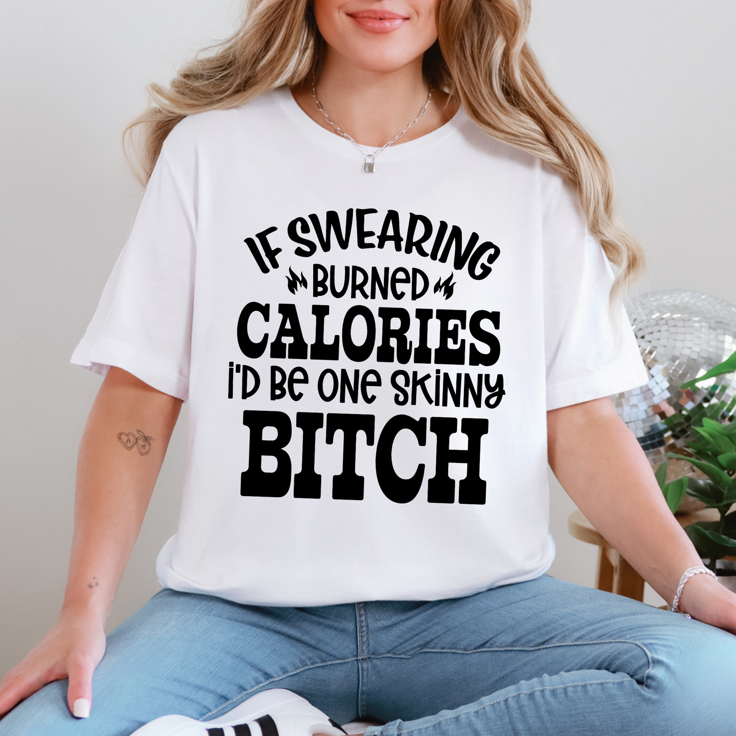Wholesale If Swearing Burned Calories Graphic Tee - White Tee