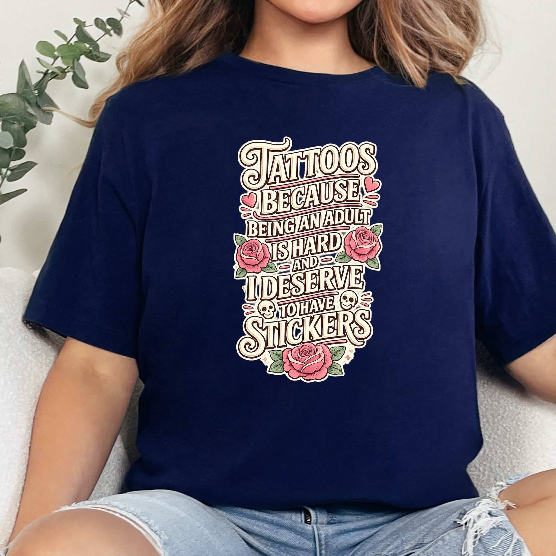Wholesale Deserve to have Stickers Graphic Tee - Navy