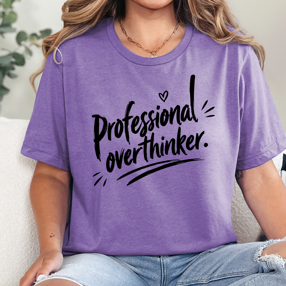 Wholesale Professional Overthinker Graphic Tee - Heather Team Purple