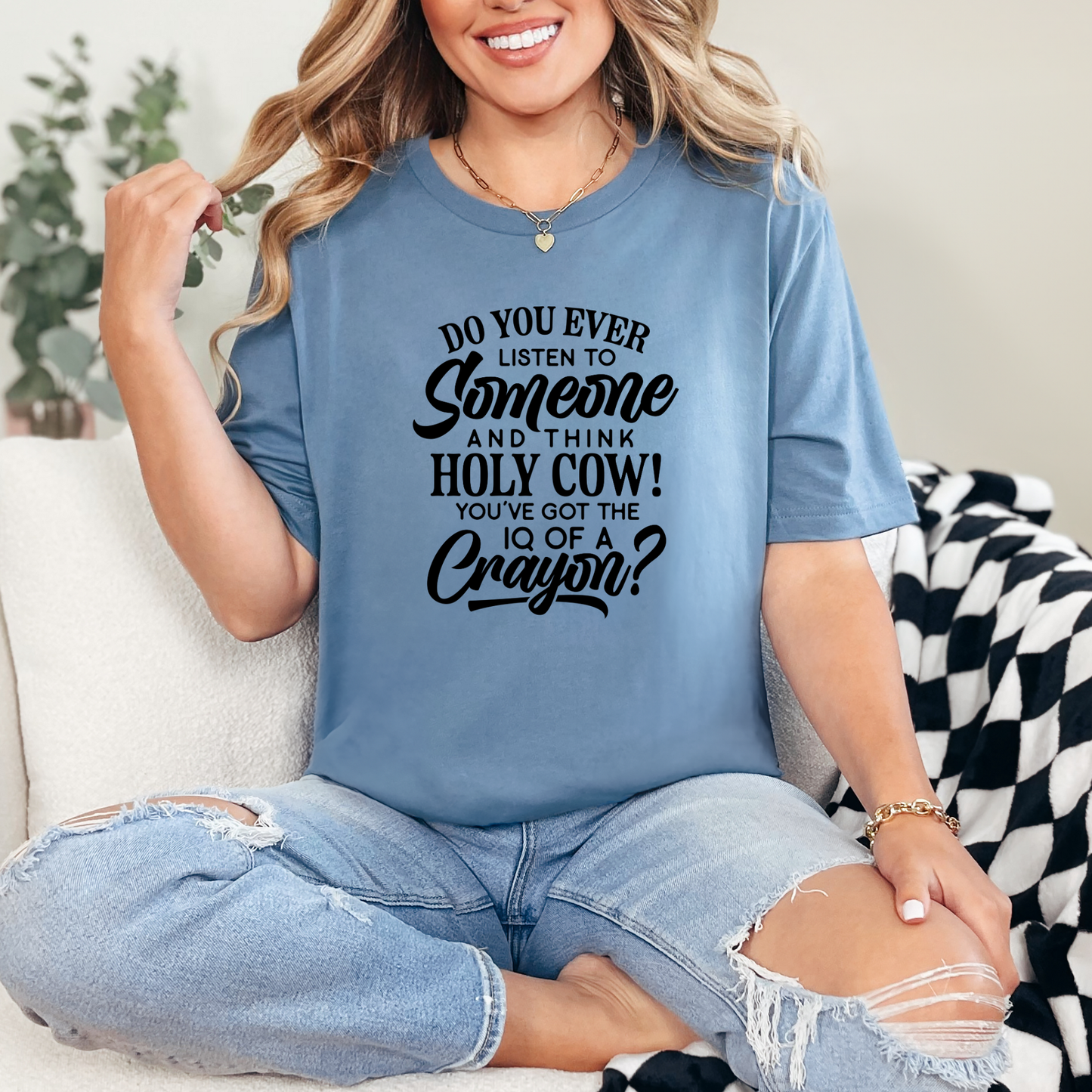 Wholesale IQ of a Crayon Graphic Tee - Steel Blue Tee