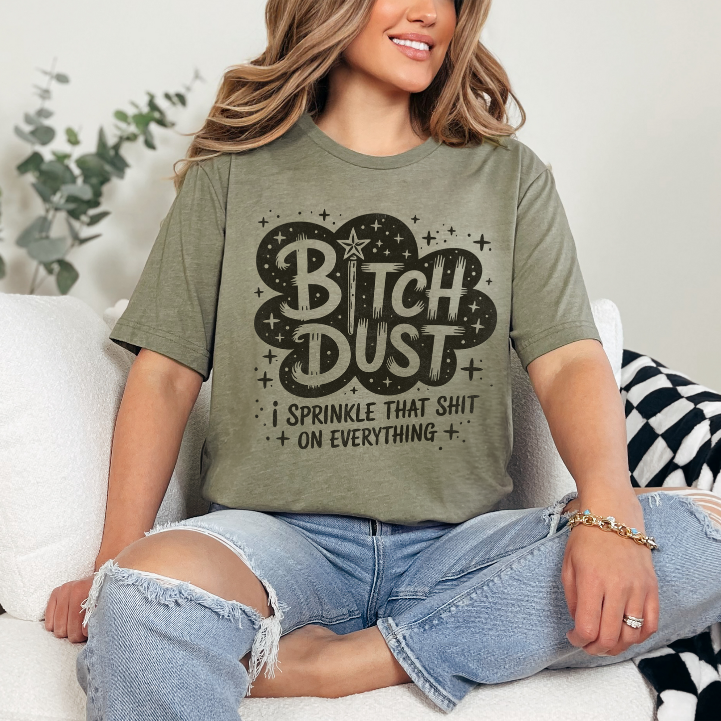 Wholesale Bitch Dust Graphic Tee - Heather Olive Tee
