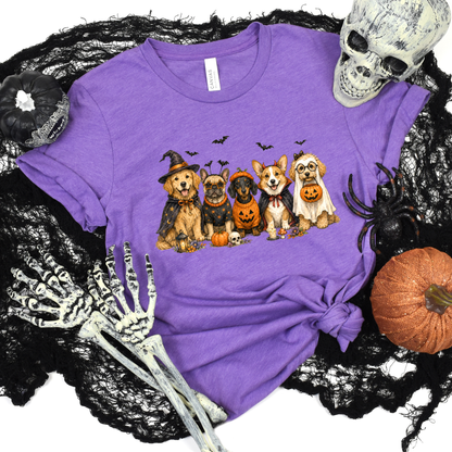 Wholesale Cute Halloween Dogs Graphic Tee - Heather Team Purple