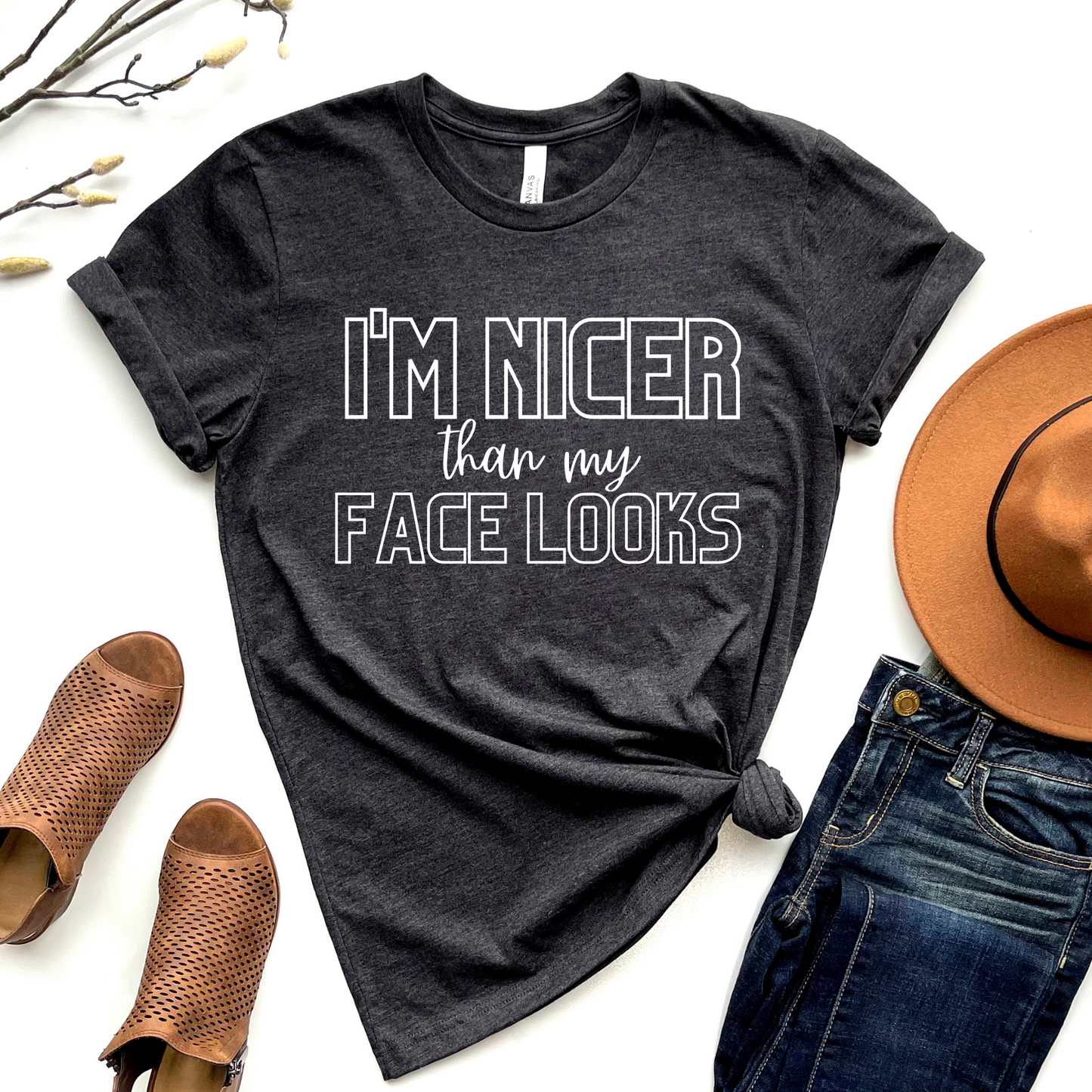 Wholesale Nicer than my face looks Graphic Tee - Olive
