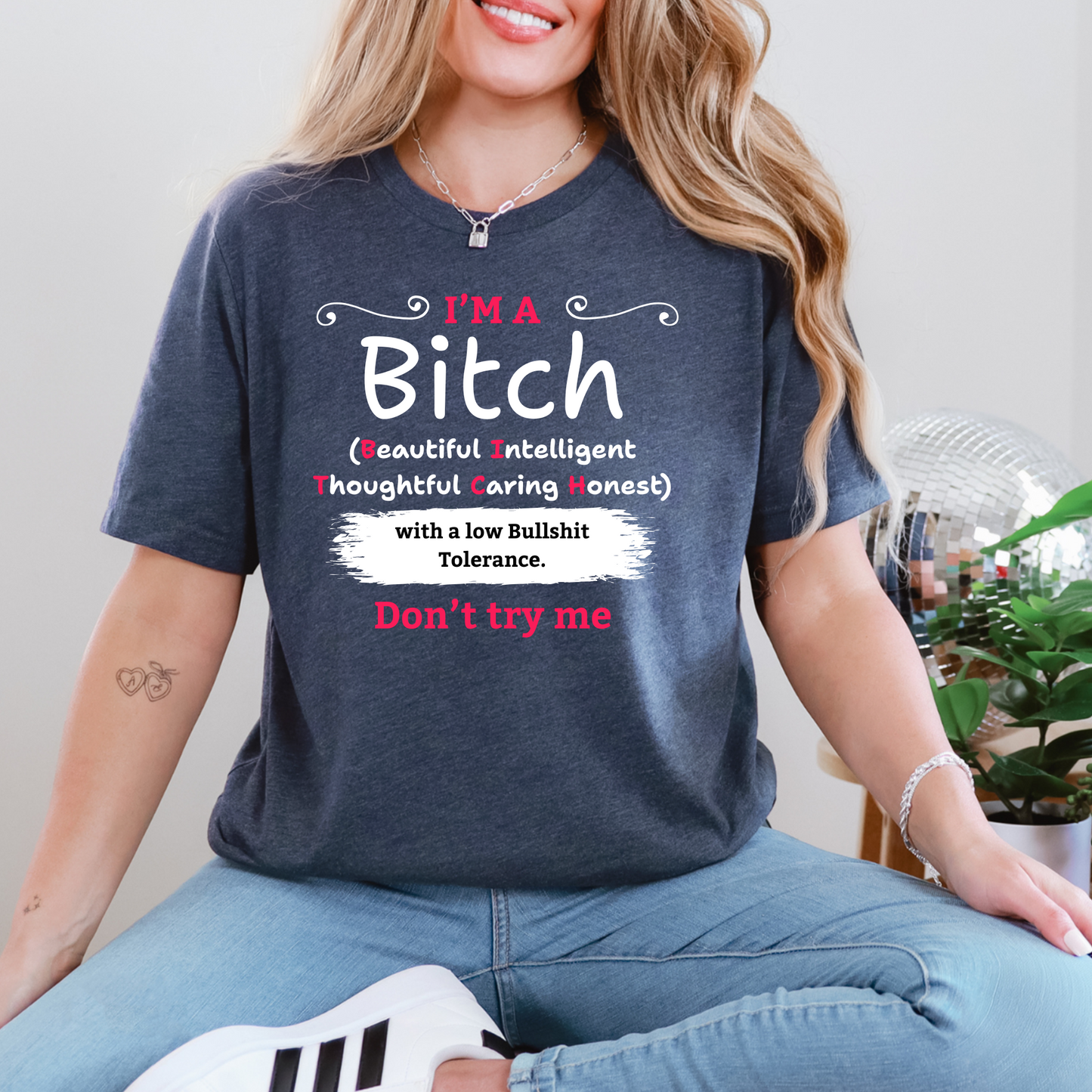 Wholesale I'm a Bitch Graphic Tee - Heather Navy Tee