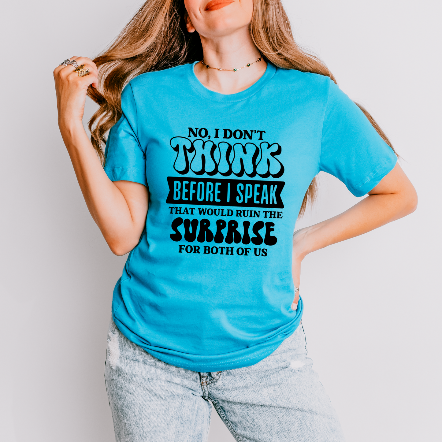Wholesale Think before I speak Graphic Tee - Aqua Tee