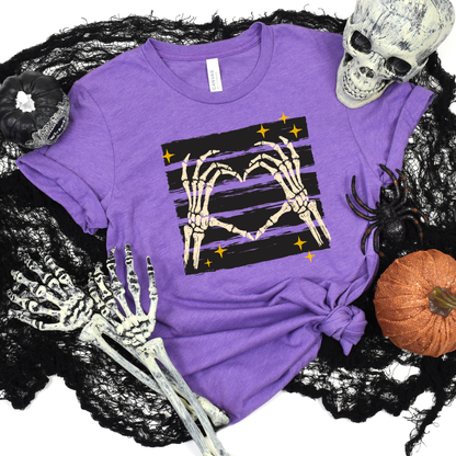 Wholesale Halloween Skeleton Hands Graphic Tee - Heather Team Purple