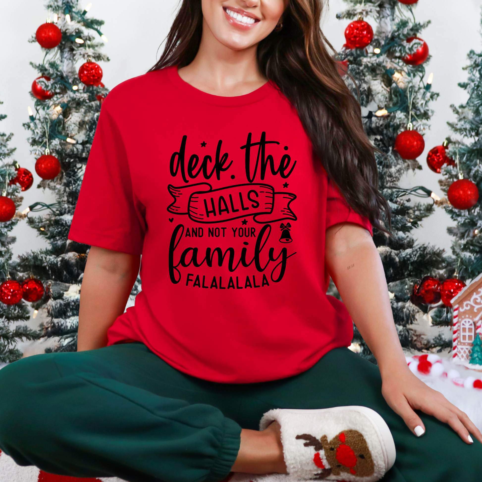 Wholesale Deck The Halls Not Your Family Graphic Tee - Red Tee