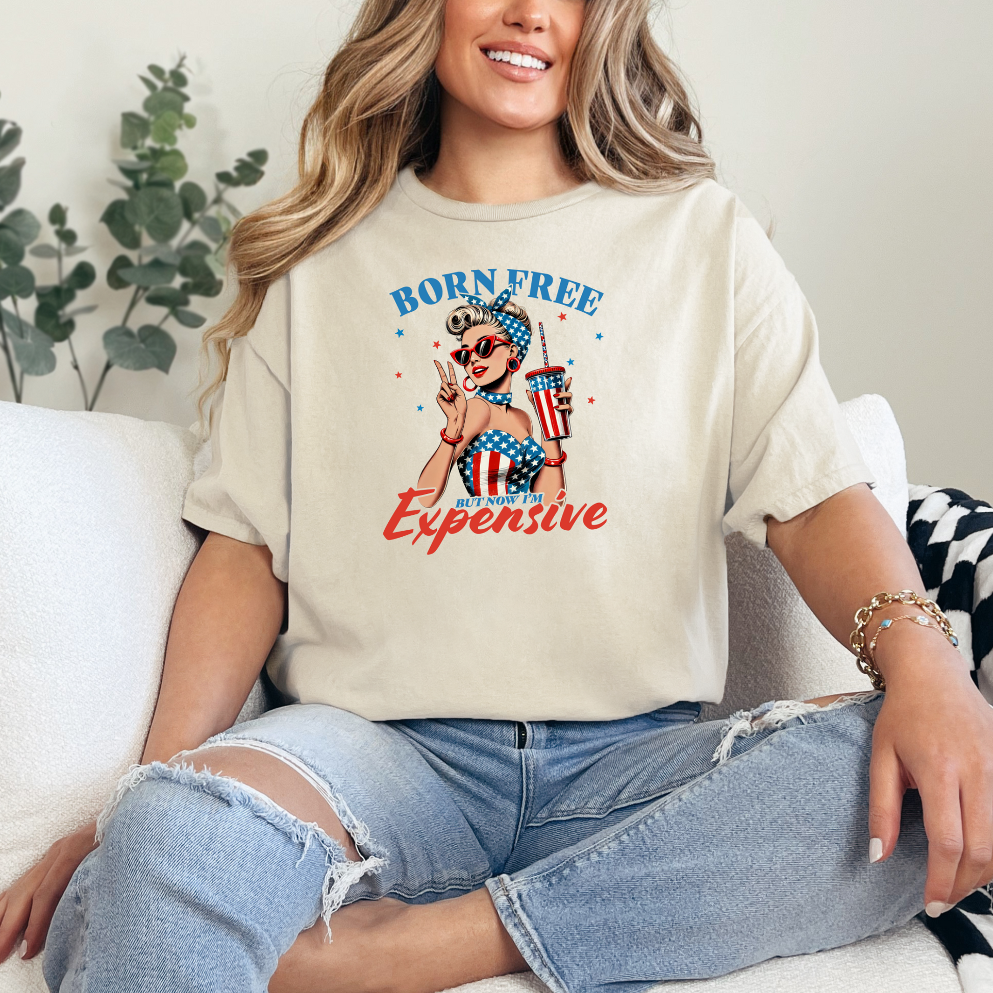 Wholesale Born Free Graphic Tee - Sand Tee