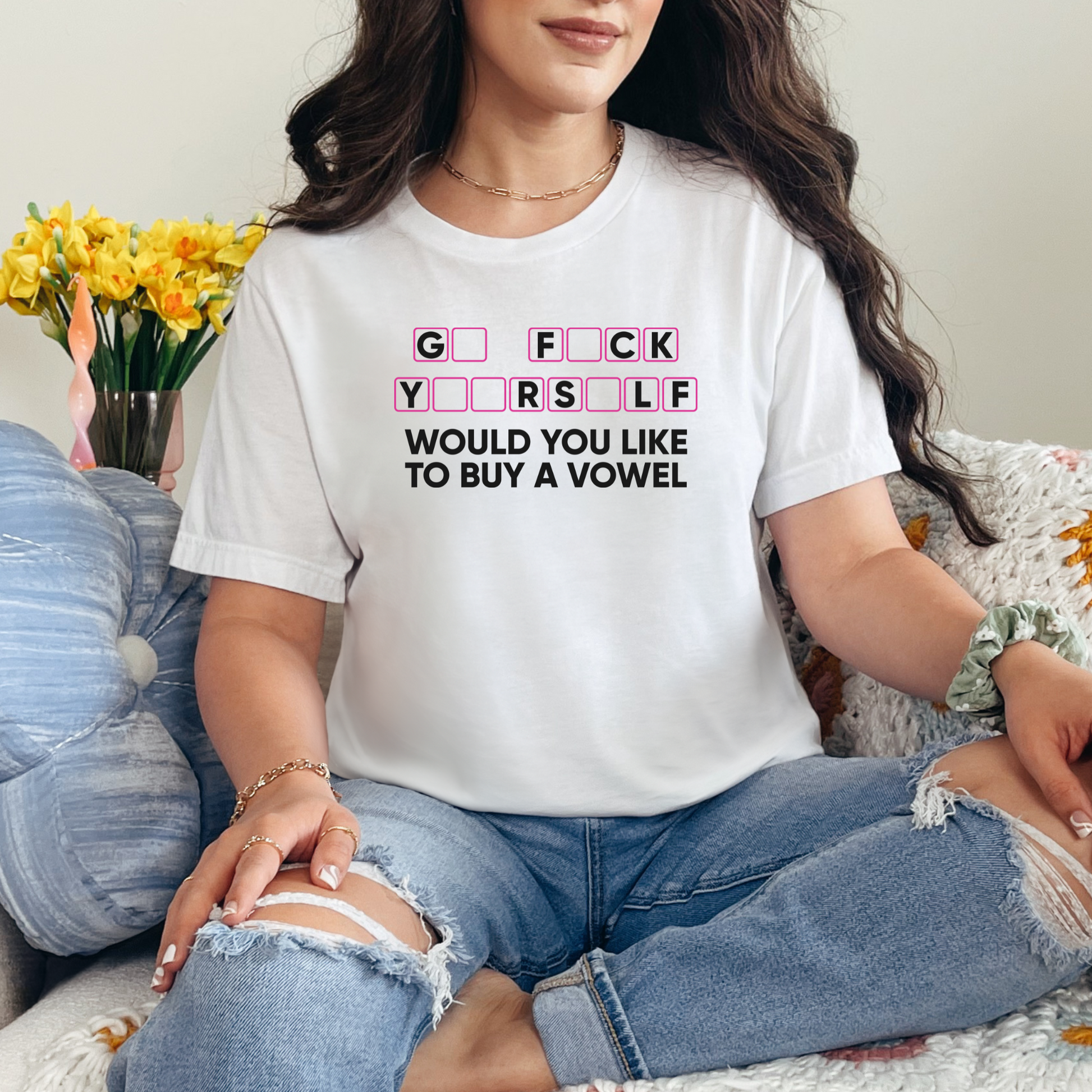 Wholesale Buy a Vowel Graphic Tee - White Tee