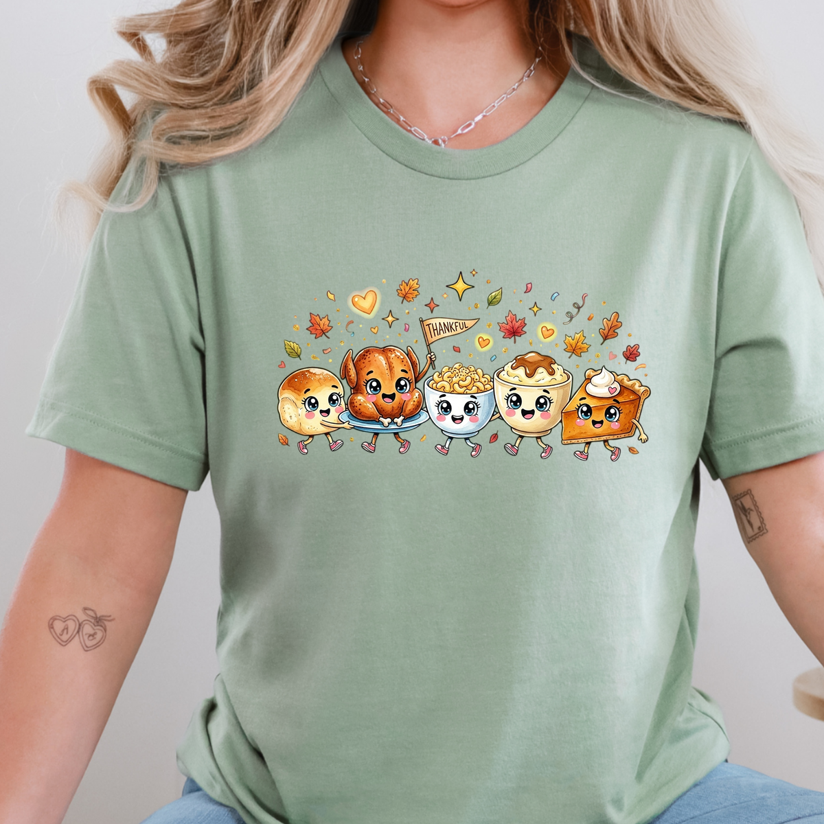 Wholesale Thanksgiving Doodles Graphic Tee - Sage