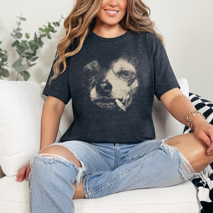 Wholesale Dog Smoking Graphic Tee - Dark Grey Heather Tee