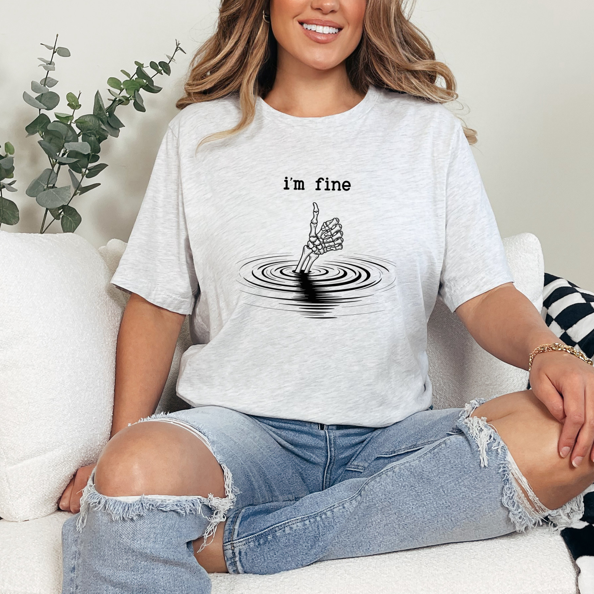 Wholesale I'm Fine Hand Graphic Tee - Ash Tee