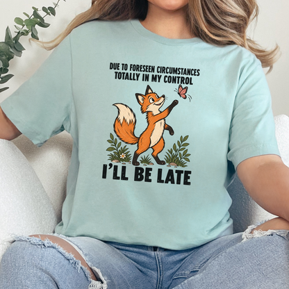 Wholesale I'll Be Late Fox Graphic Tee - Dusty Blue