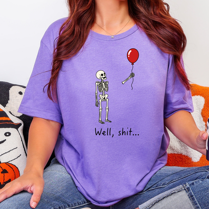 Wholesale Skeleton Red Balloon Graphic Tee - Heather Team Purple