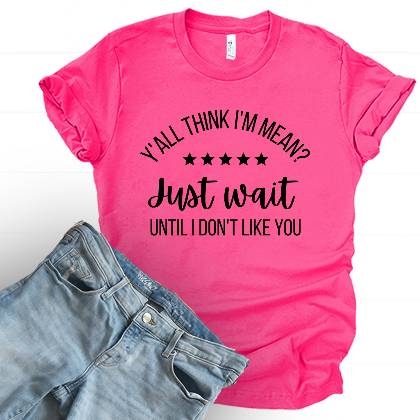 Wholesale Y'all think i'm mean Graphic Tee - Fuchsia Tee