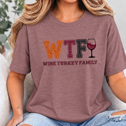 Wholesale Wine Turkey Family Graphic Tee - Heather Mauve