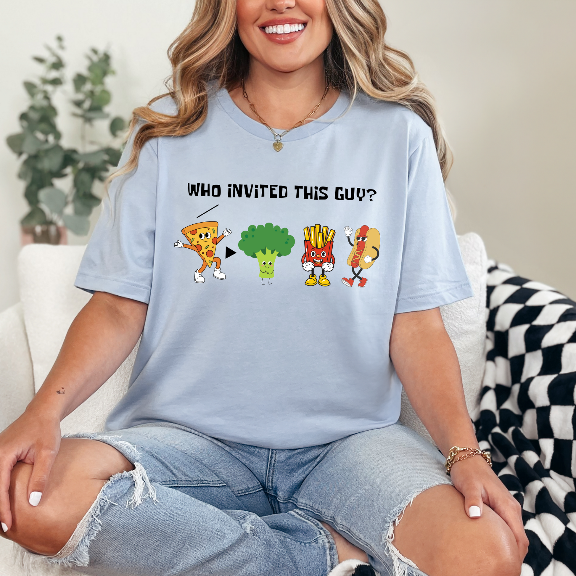 Wholesale Who Invited This Guy? Graphic Tee - Baby Blue Tee