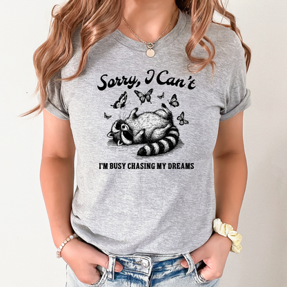 Wholesale Raccoon Busy Chasing Dreams Graphic Tee - Grey Tee