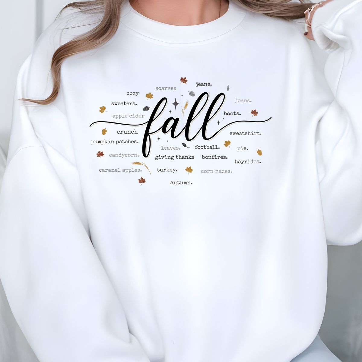 Wholesale Cozy Fall Words Graphic Sweatshirt - White