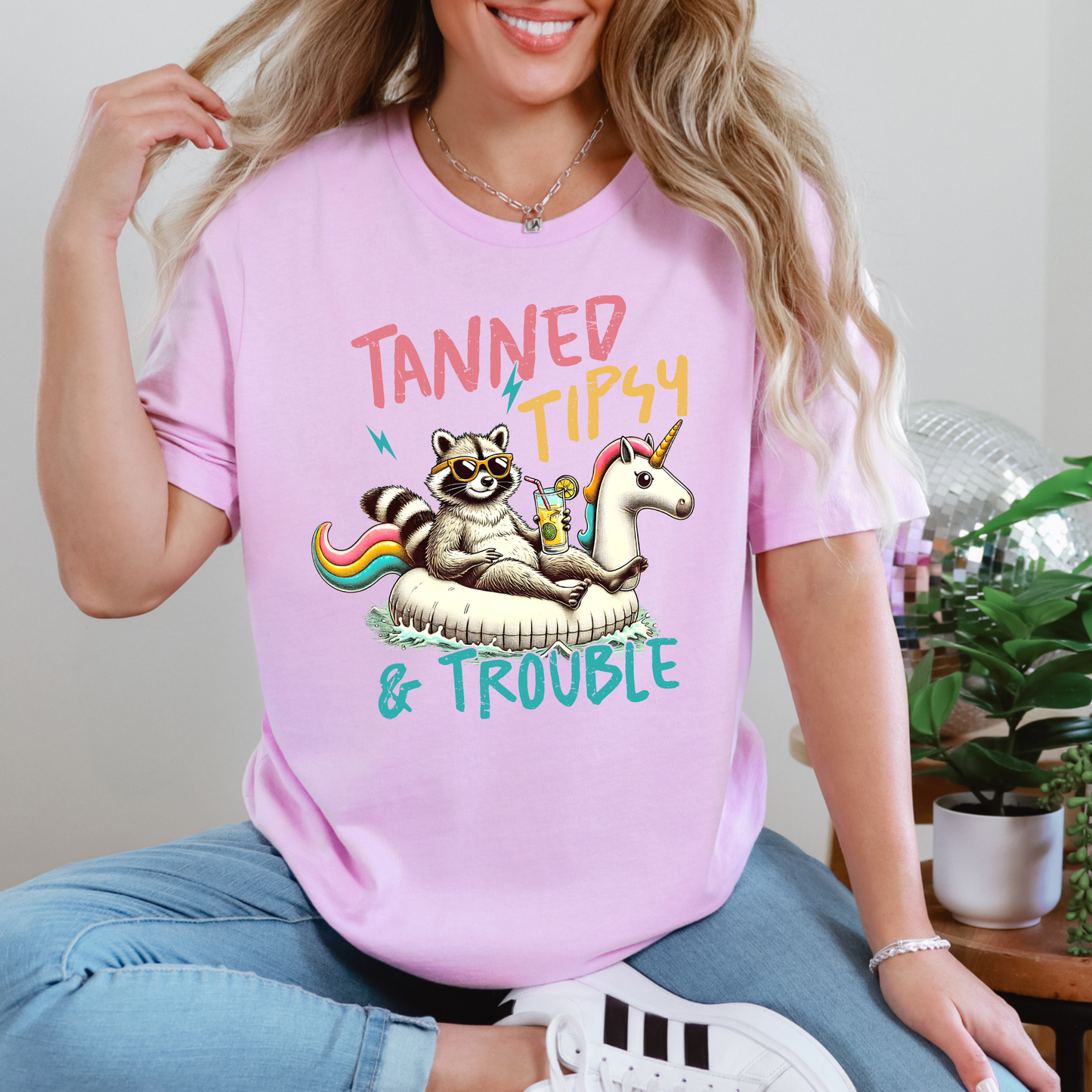 Wholesale Tipsy and Trouble Graphic Tee - Lilac Tee