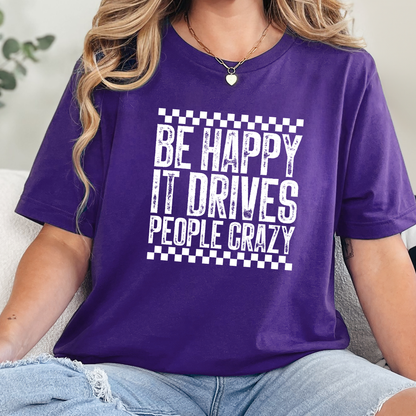 Wholesale Happy Drives People Crazy Graphic Tee - Team Purple