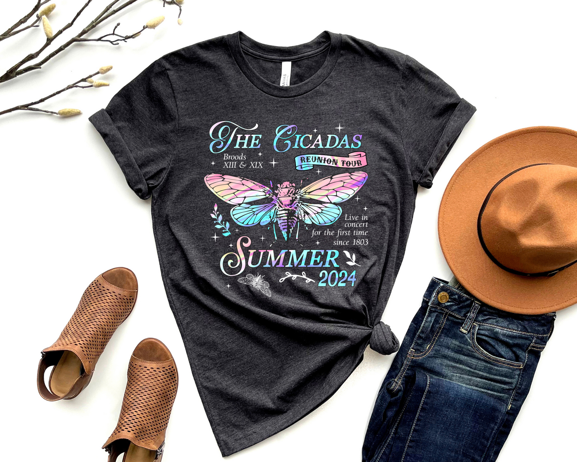 Wholesale Cicada Summer Tour Graphic Tee - Heather Charcoal Tee