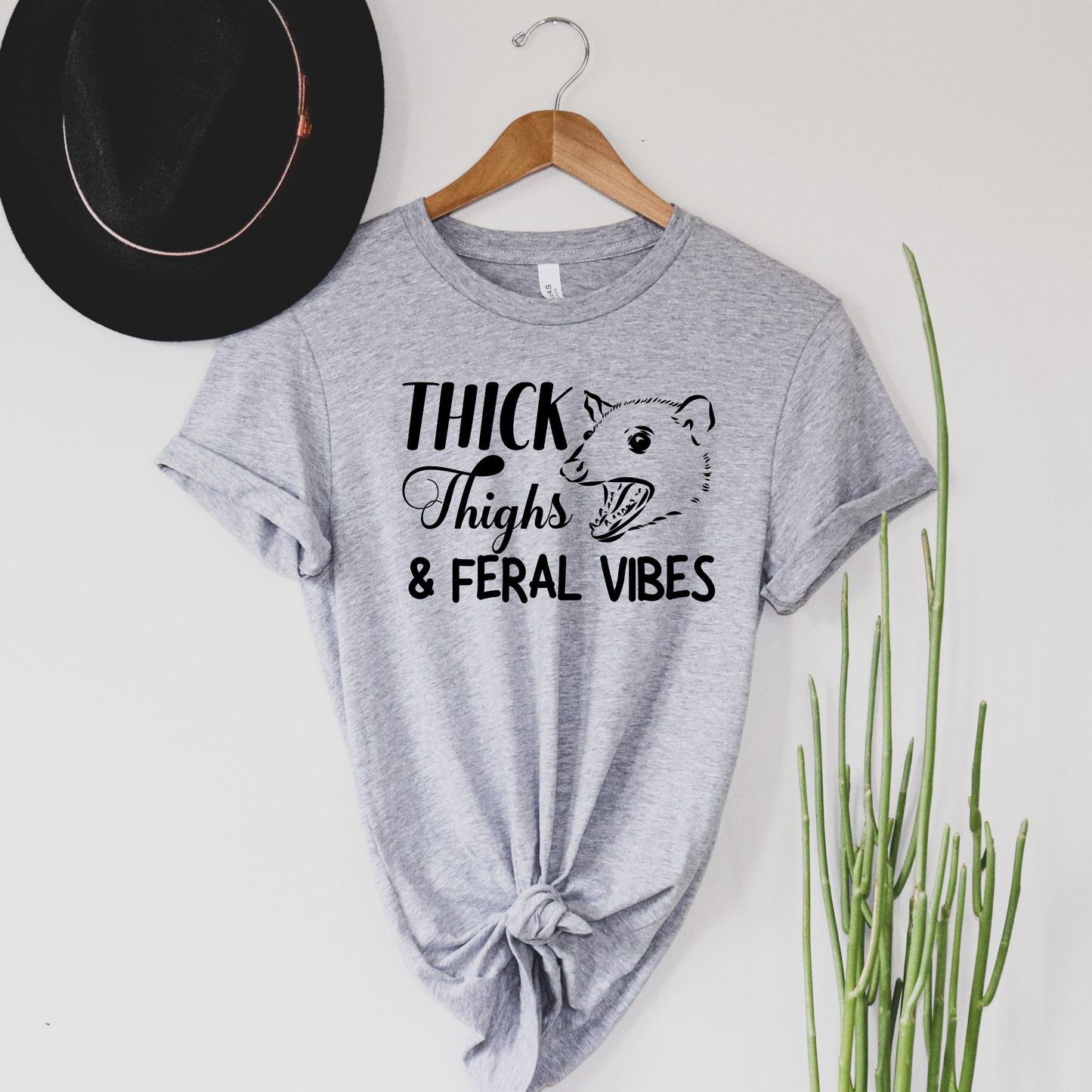 Wholesale Thick Thighs Feral Vibes Graphic Tee - Heather Dust Tee