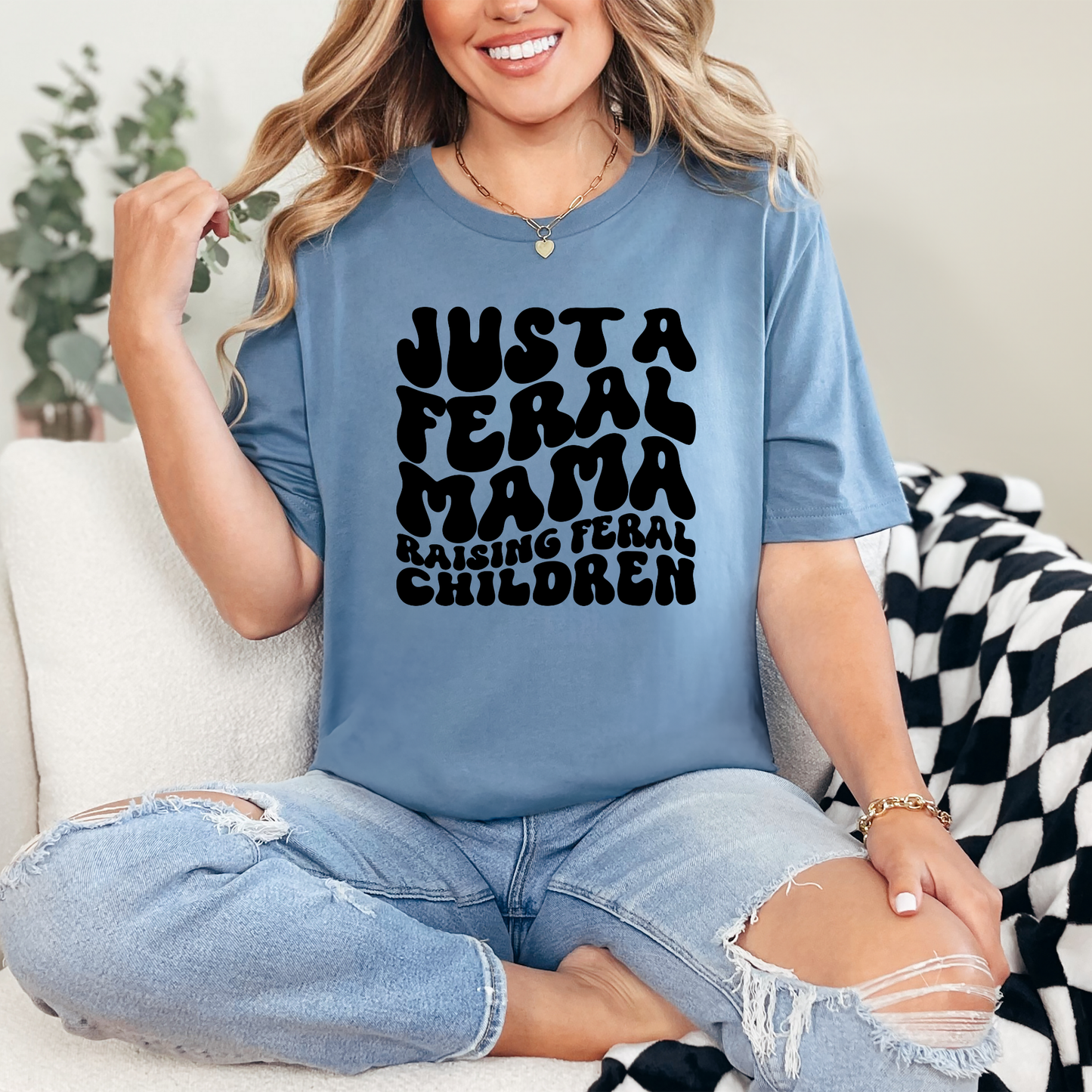 Wholesale Feral mama Graphic Tee - Steel Blue Tee