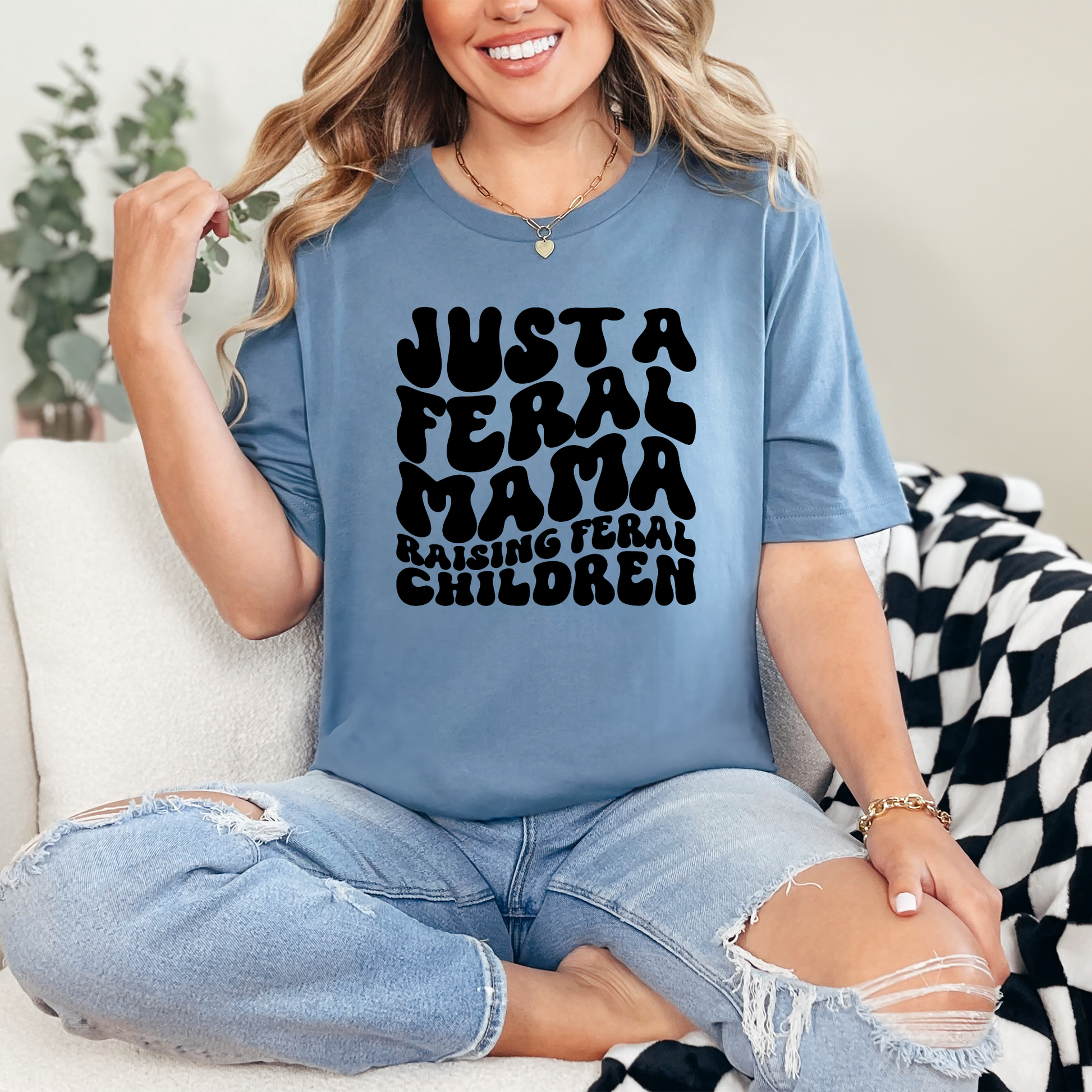 Wholesale Feral mama Graphic Tee - Steel Blue Tee