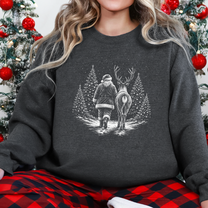 Wholesale Retro Christmas Santa Reindeer Graphic Sweatshirt - Dark Heather
