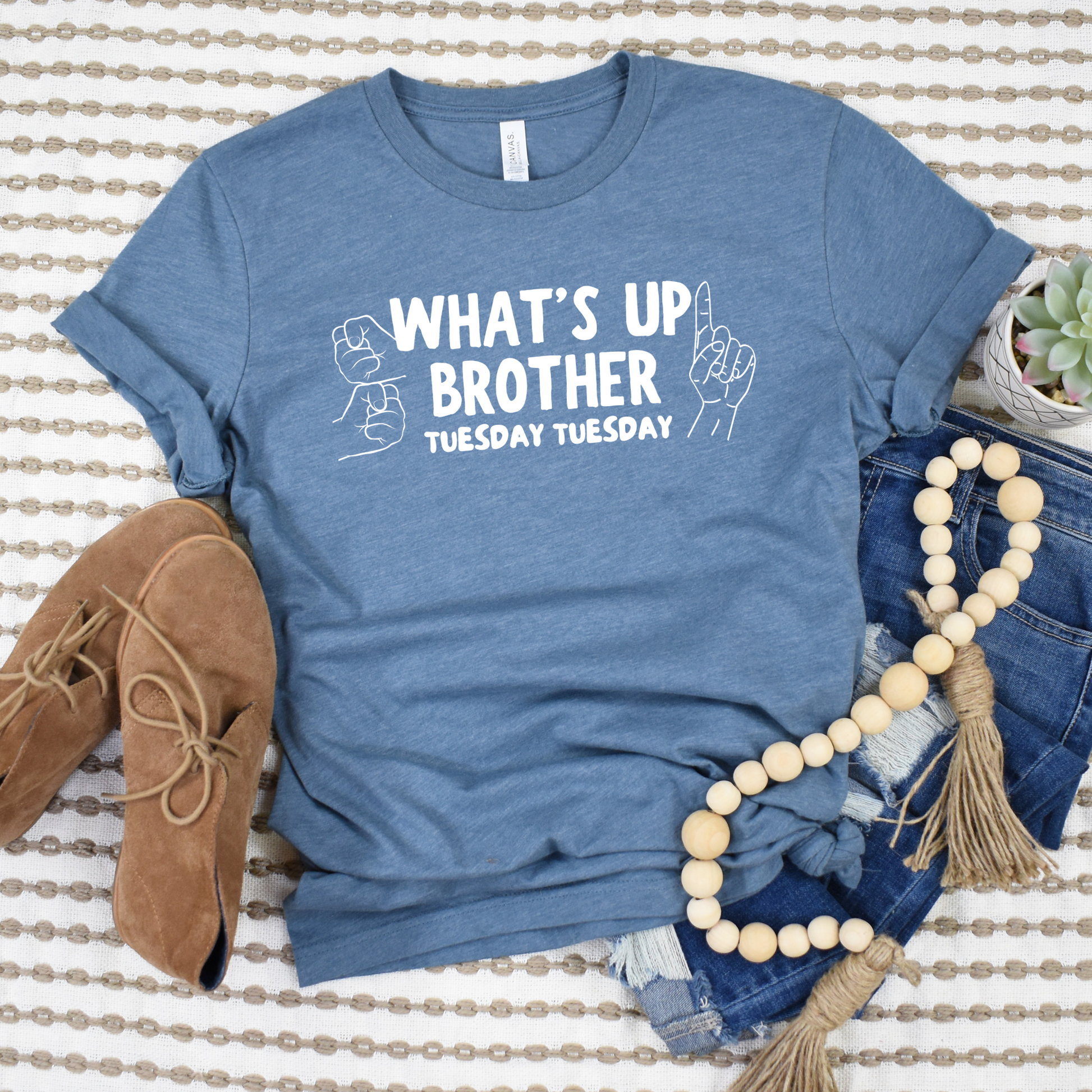 Wholesale What's up Brother Graphic Tee - Navy Tee