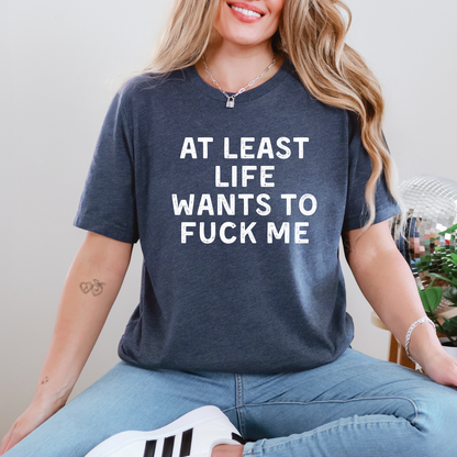 Wholesale At least life wants to F me Graphic Tee - Heather Navy Tee