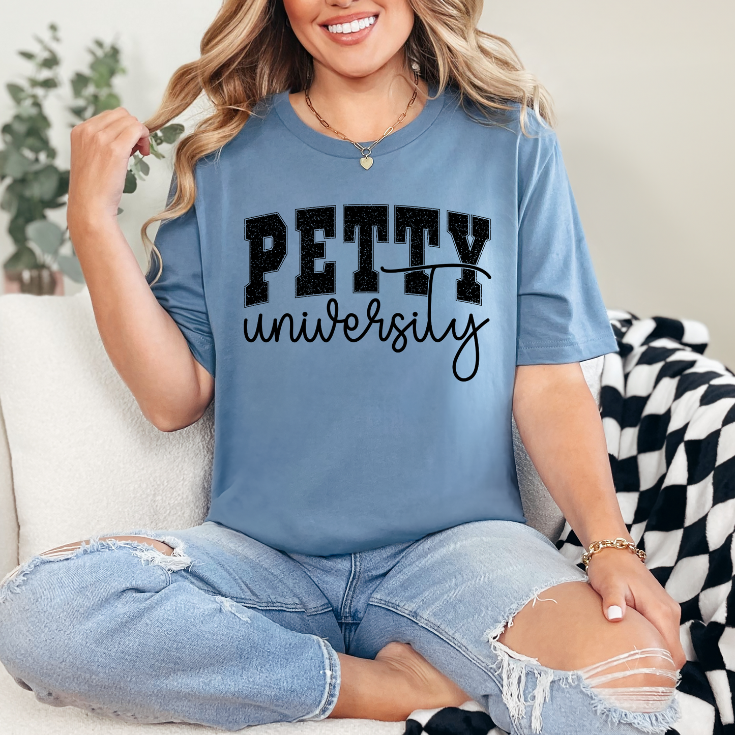 Wholesale Petty University Graphic Tee - Steel Blue Tee