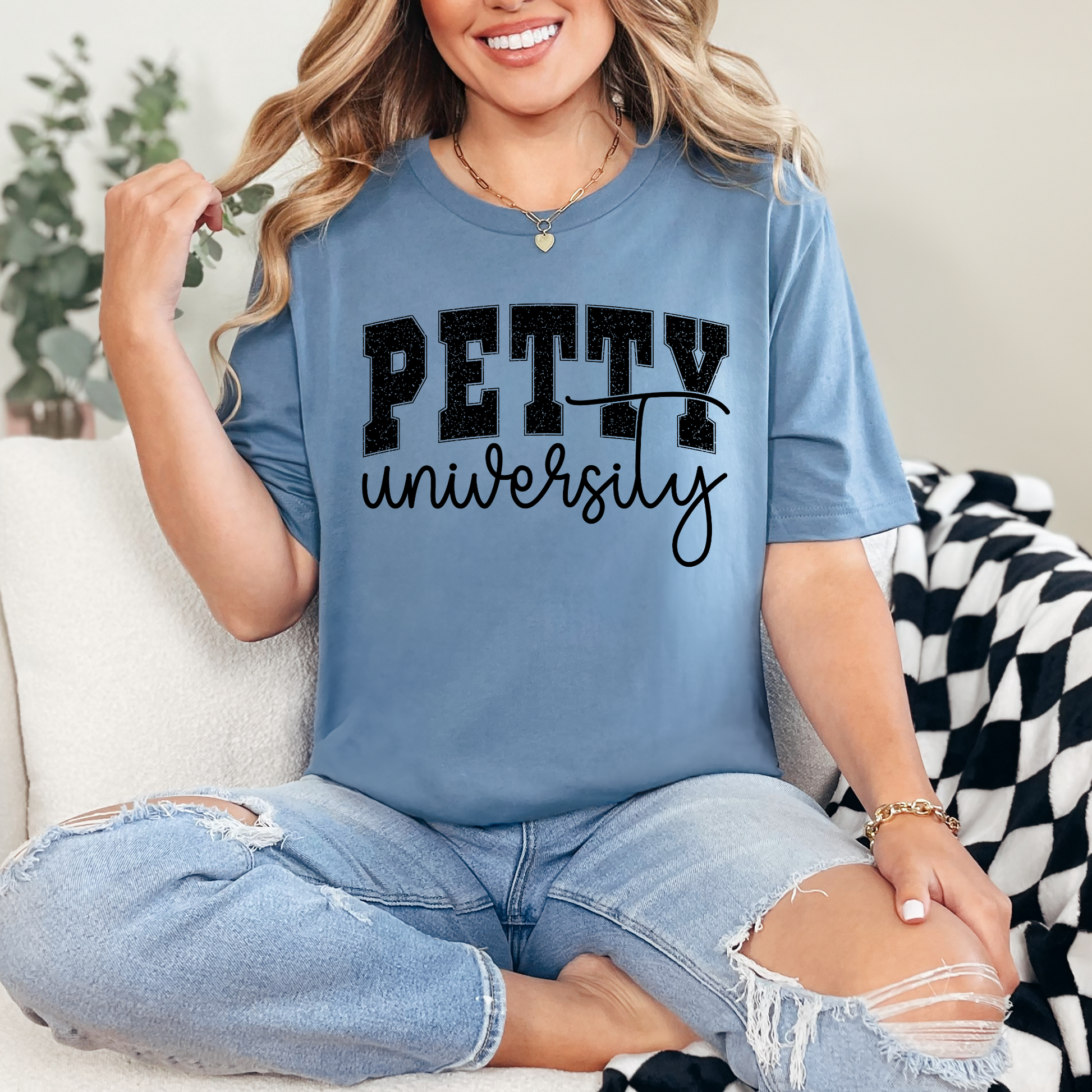 Wholesale Petty University Graphic Tee - Steel Blue Tee