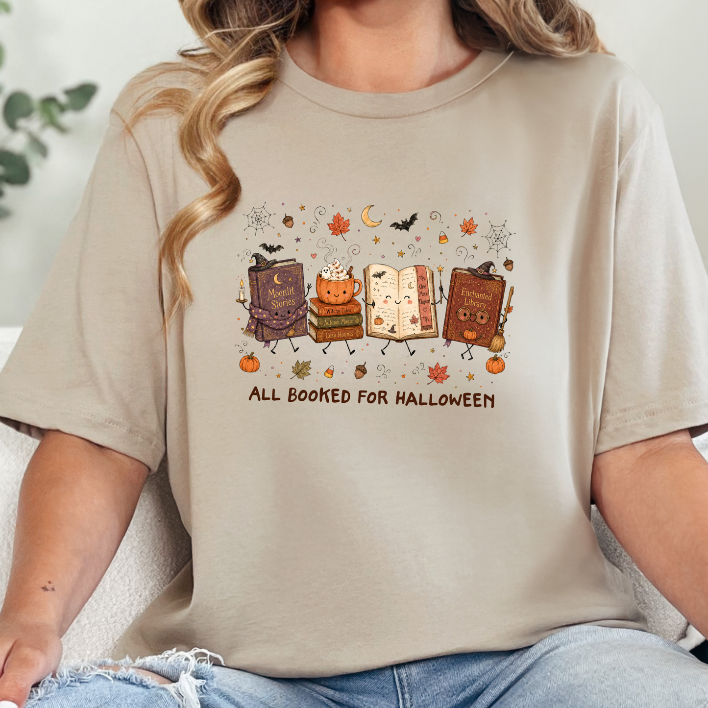 Wholesale Booked for Halloween Graphic Tee - Tan