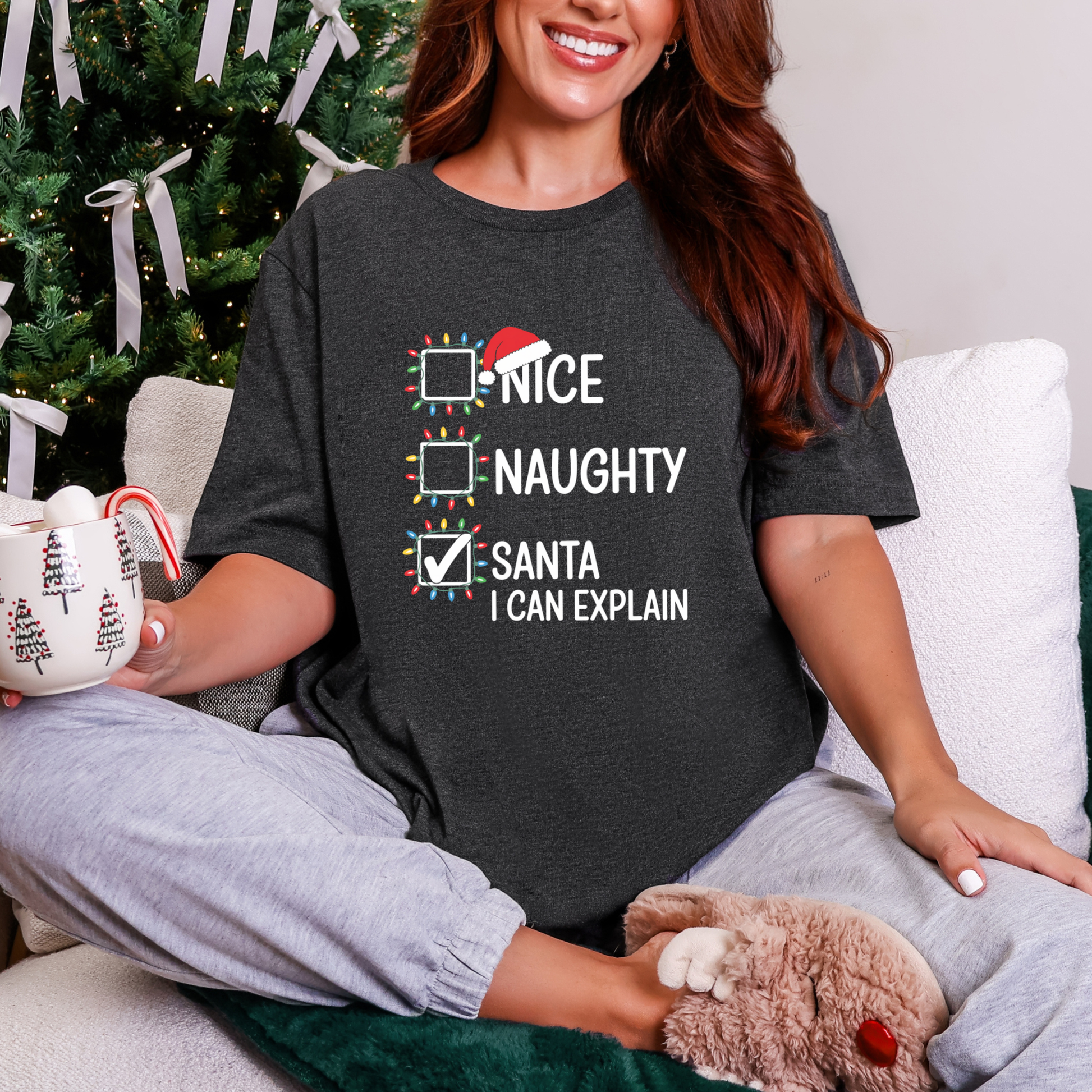 Wholesale Santa I Can Explain Graphic Tee - Dark Grey Heather Tee