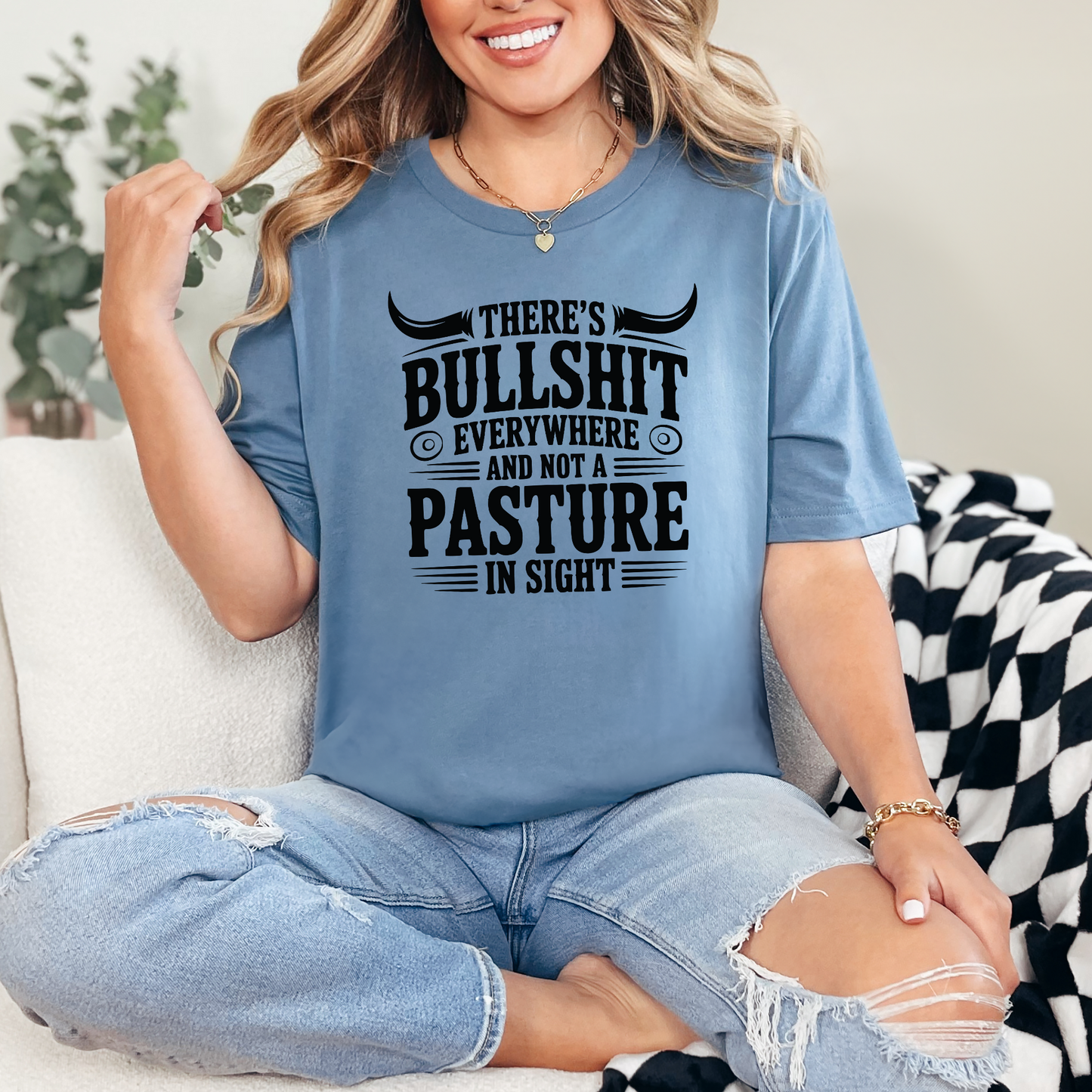 Wholesale Not A Pasture in Sight Graphic Tee - Steel Blue Tee
