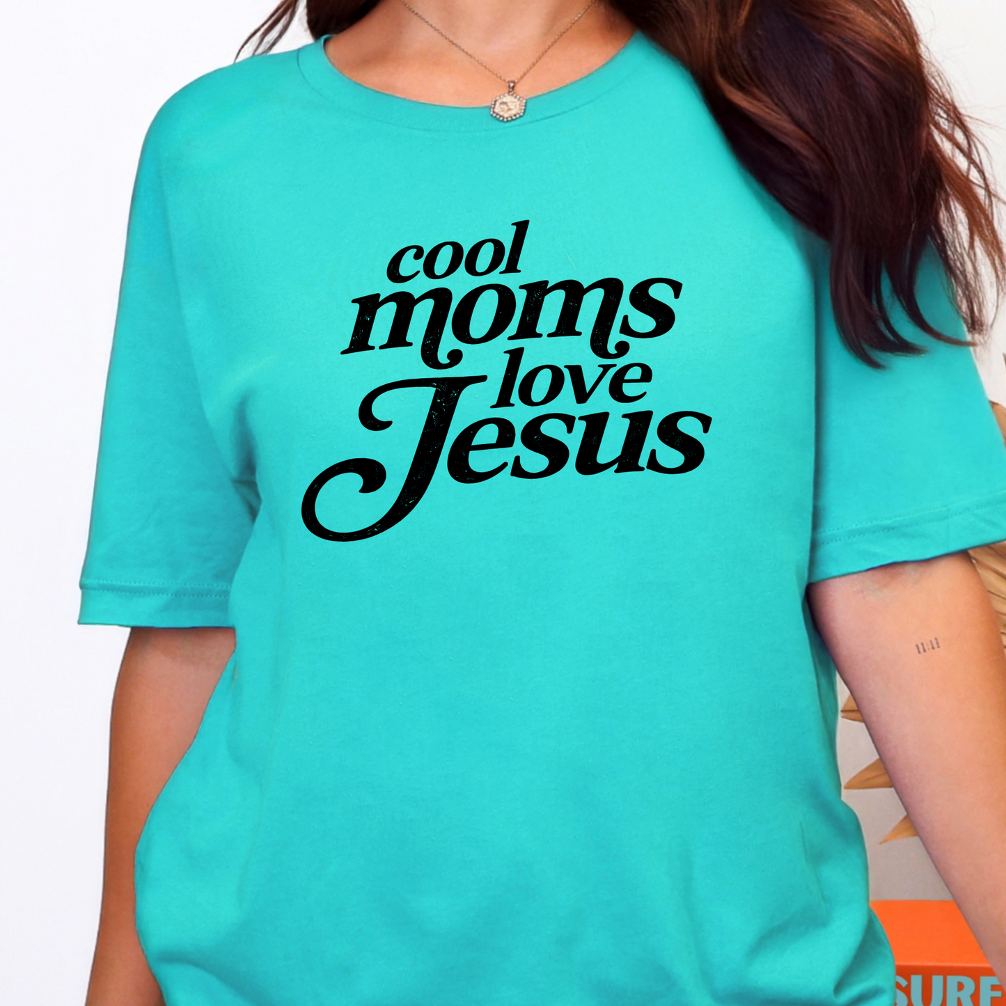 Wholesale Cool Moms Love Jesus Black Graphic Tee - Heather Sea Green