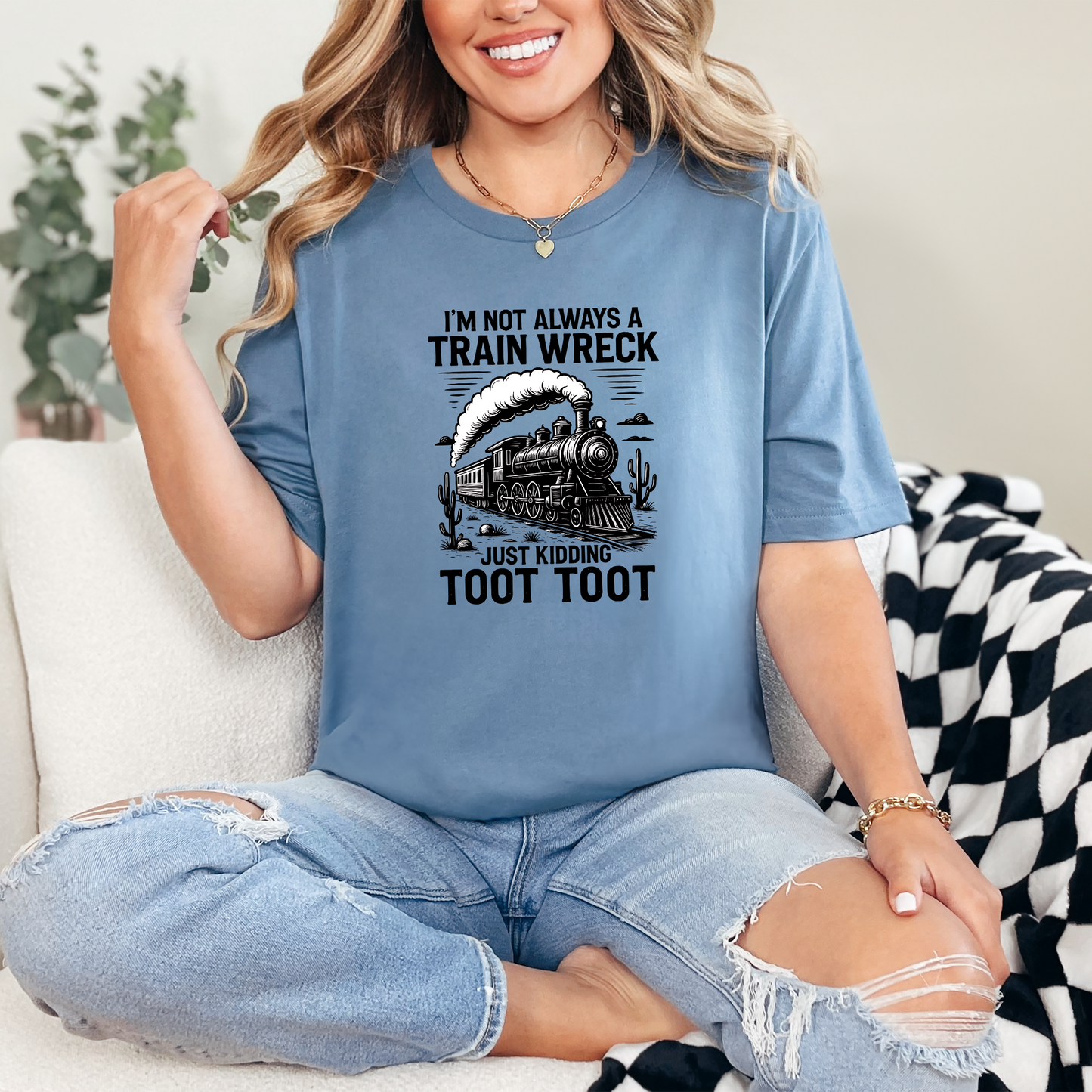 Wholesale Train Wreck Black Graphic Tee - Steel Blue Tee