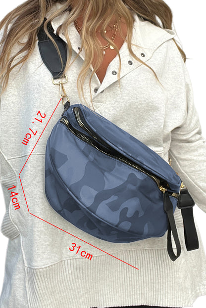 Medium Grey Abstract/ Camouflage/ Polka Dot/ Leopard Print Double Zip Fashion Crossbody Bag